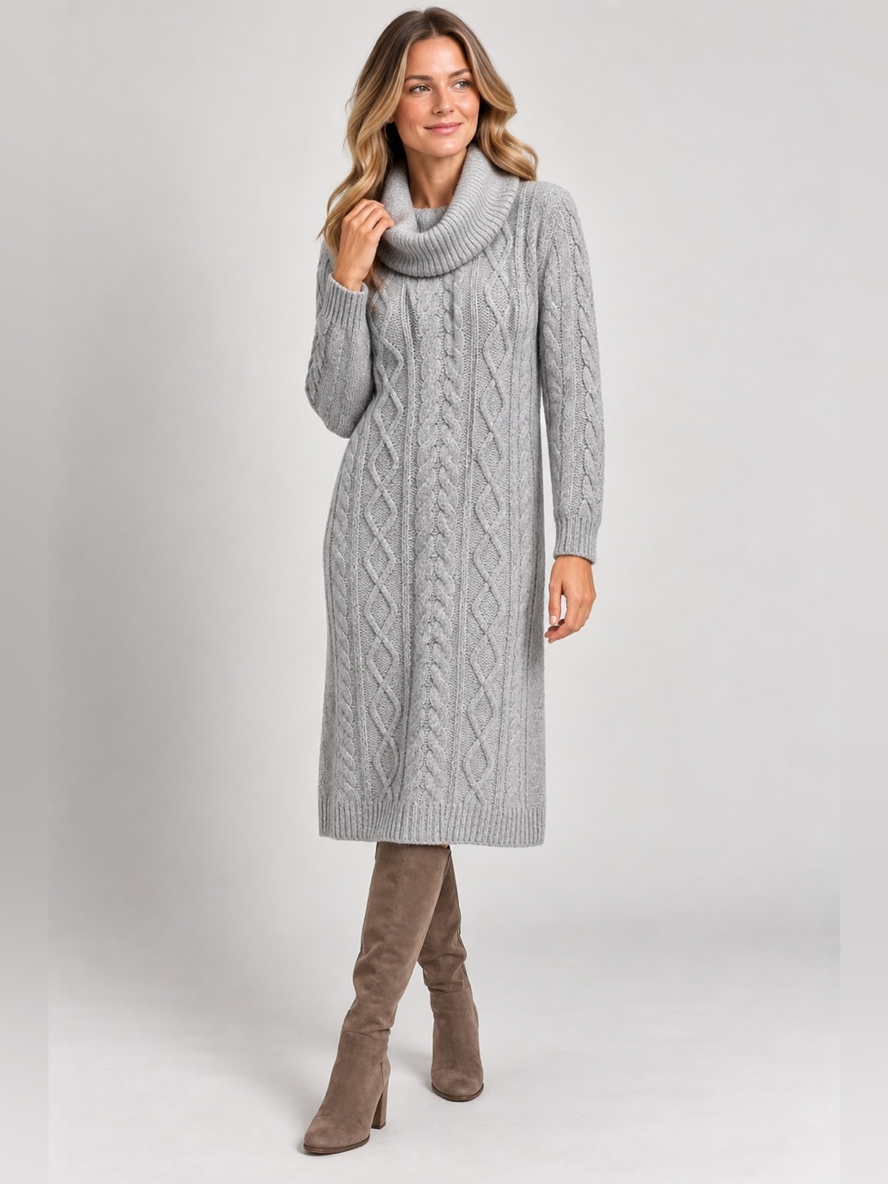 Talbots sz L grey cowl neck sweater dress